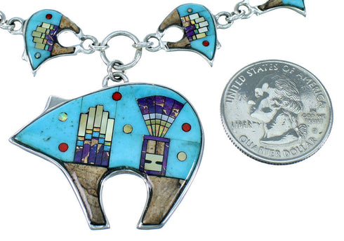 Native American Mesa Design Silver Bear Link Necklace Set PS64231